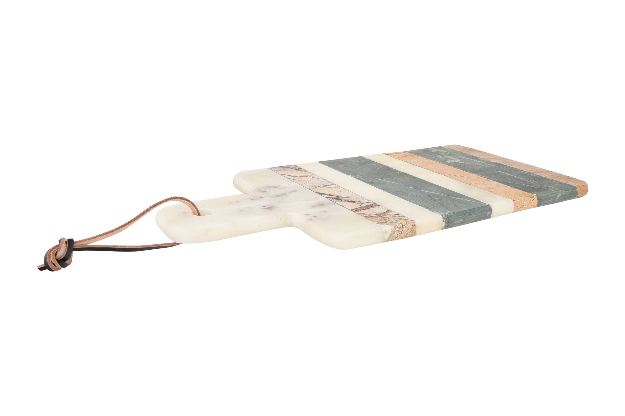 Hello Honey® 15" Rectangle Striped Marble Cheese/Cutting Board with Handle & Leather Strap